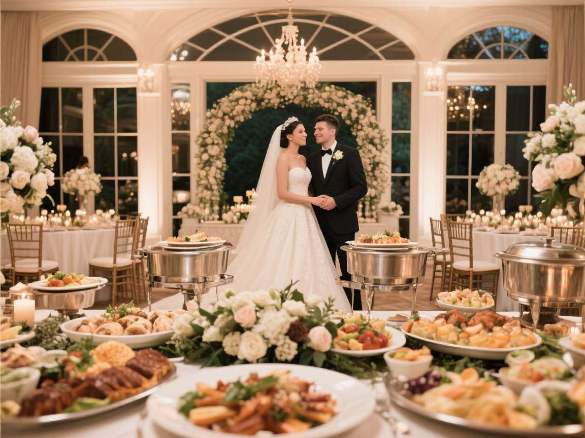 Wedding catering setup with elegant decor