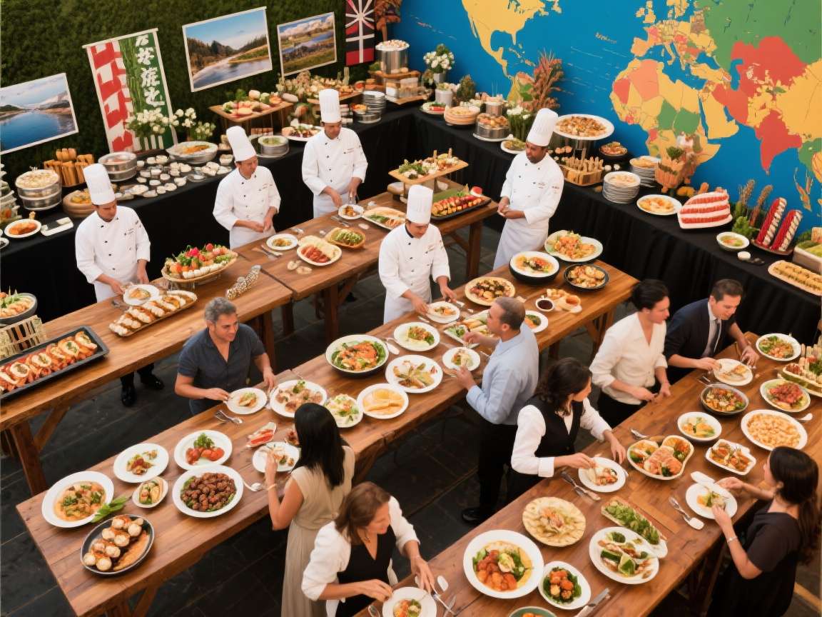 Fusion food platter with international dishes