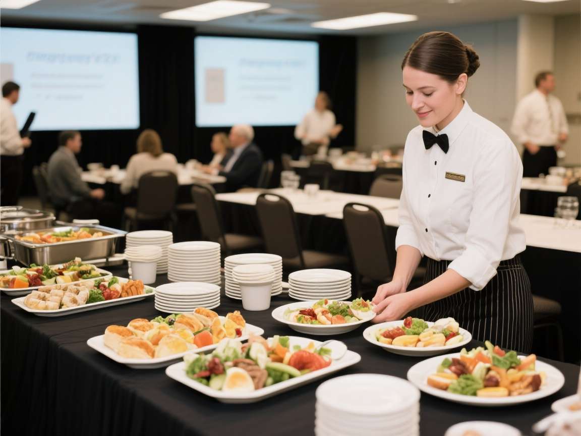 Corporate event with buffet setup