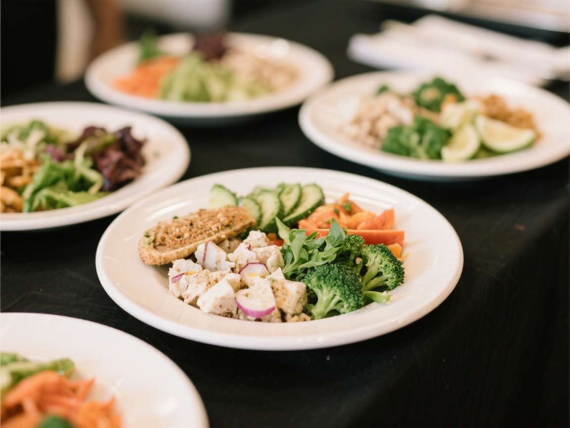 Healthy food platter with salads and grilled items