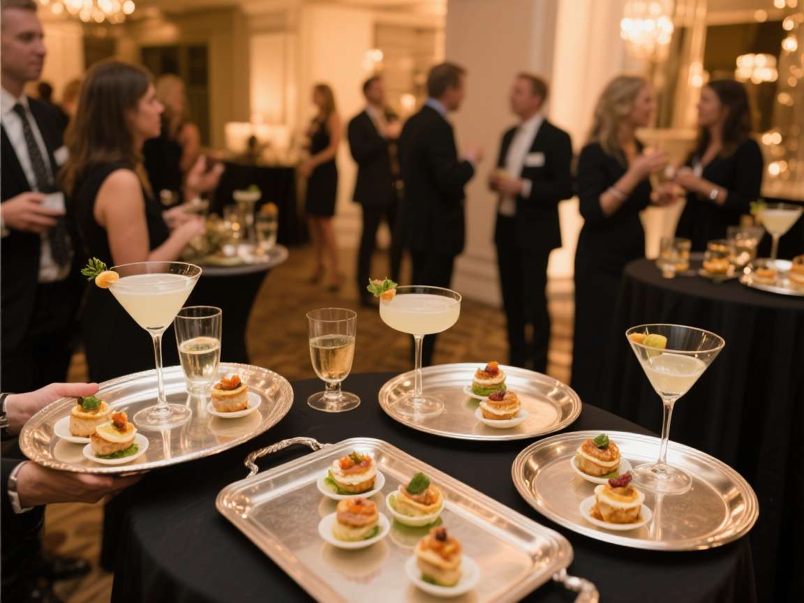 Cocktail party with canapes and drinks