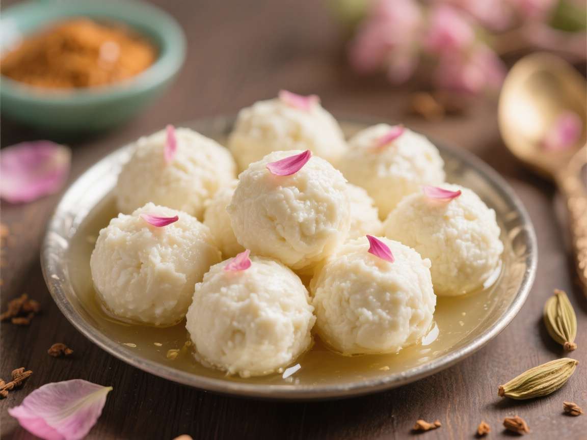 Rasgulla - Spongy cheese balls in sugar syrup