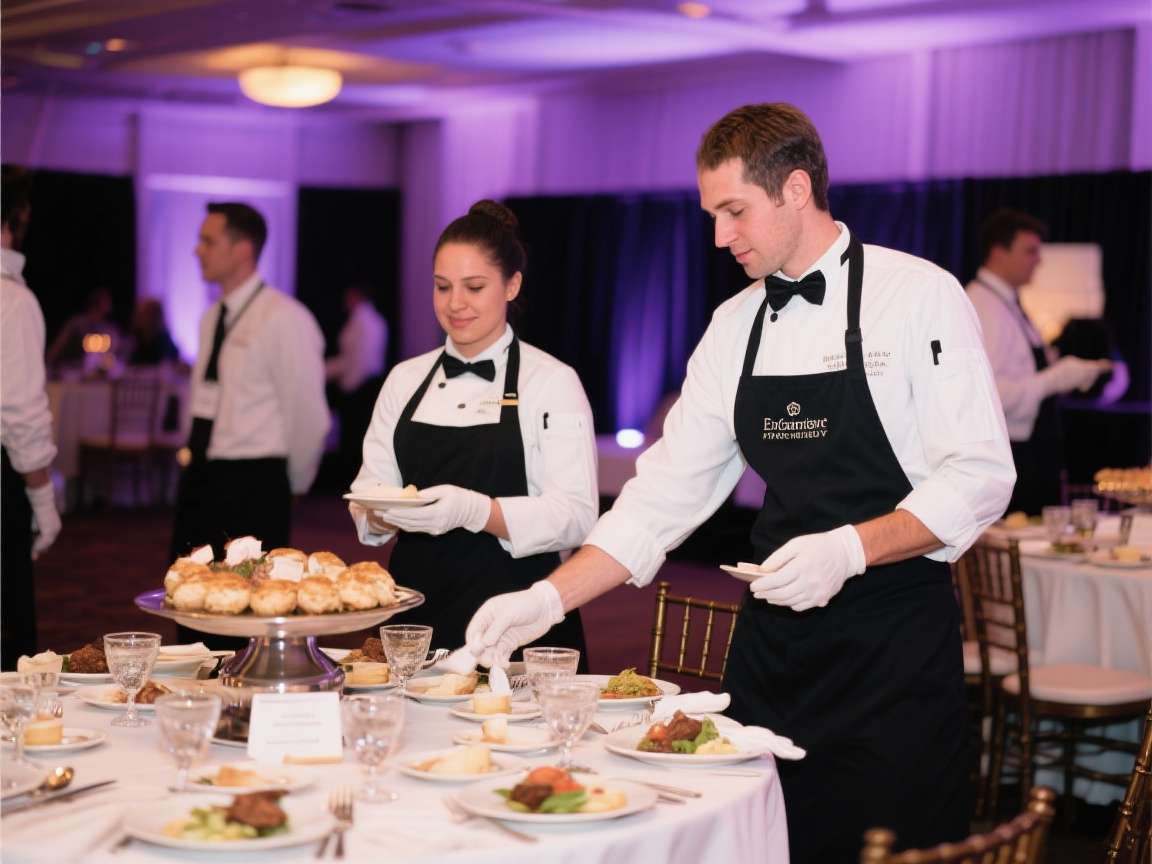 Catering staff serving food at an event