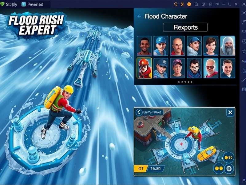 Flood Rush Expert character selection screen showing diverse roster