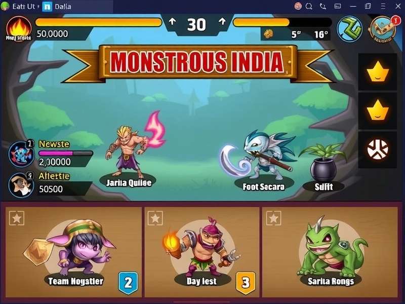 Monstrous Moves India gameplay screenshot showing monster characters and battle interface