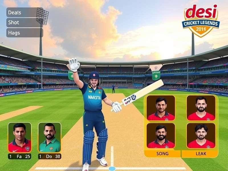 Desi VR Cricket Legends gameplay screenshot showing virtual cricket stadium