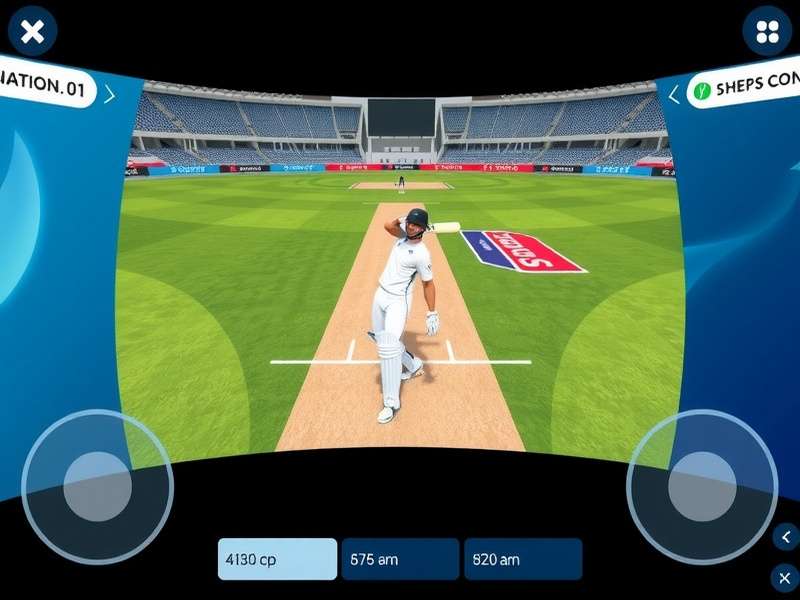 Indian Cricket VR Ace gameplay screenshot showing batting interface