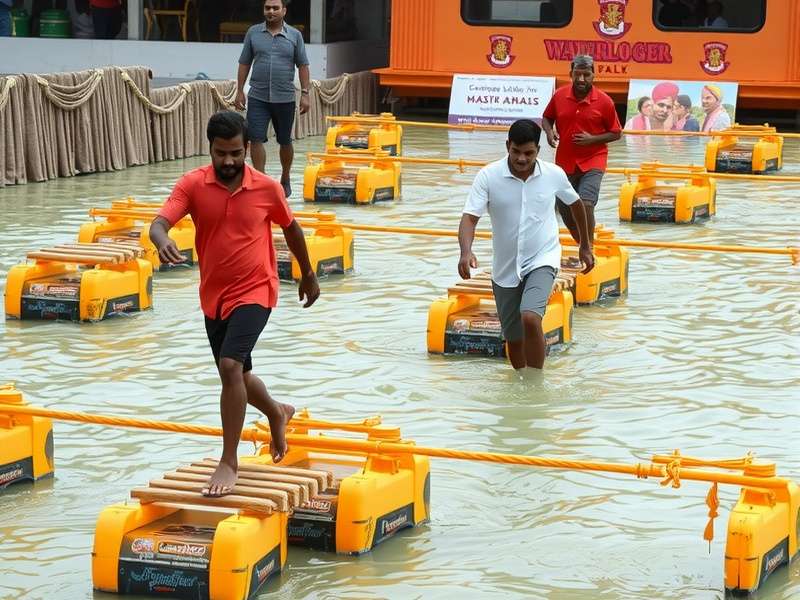 Waterlogged Walker gameplay showing balance platforms and obstacles