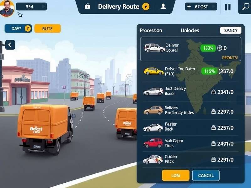 Quick Track Courier progression screen showing unlocked vehicles and routes