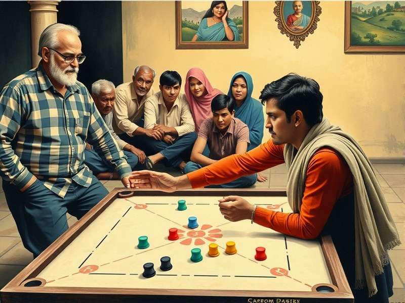 Professional carrom player demonstrating advanced shot technique