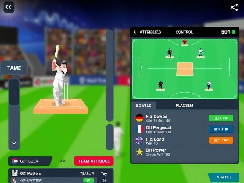 ODI Masters gameplay interface showing batting controls