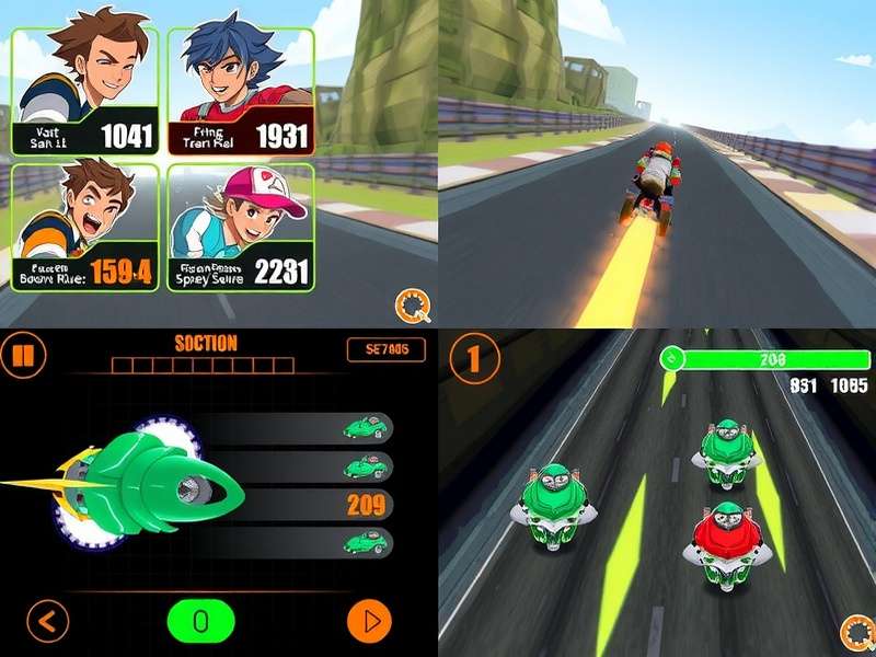 Quepem Speedy Surge character selection screen showing diverse racers