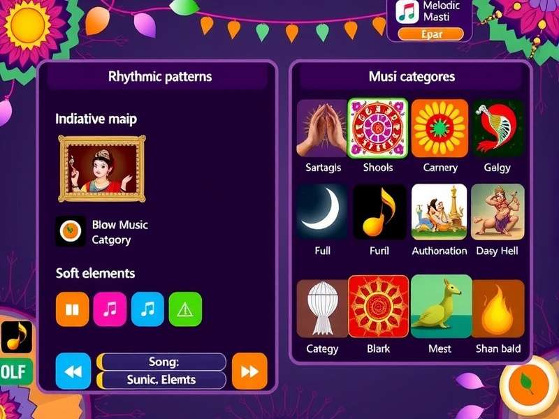 Melodic Masti visual themes showing different Indian art styles