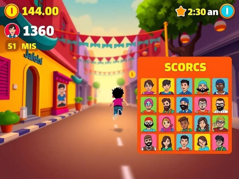 Jalebi Quick Dash gameplay screenshot showing character running through colorful Indian street