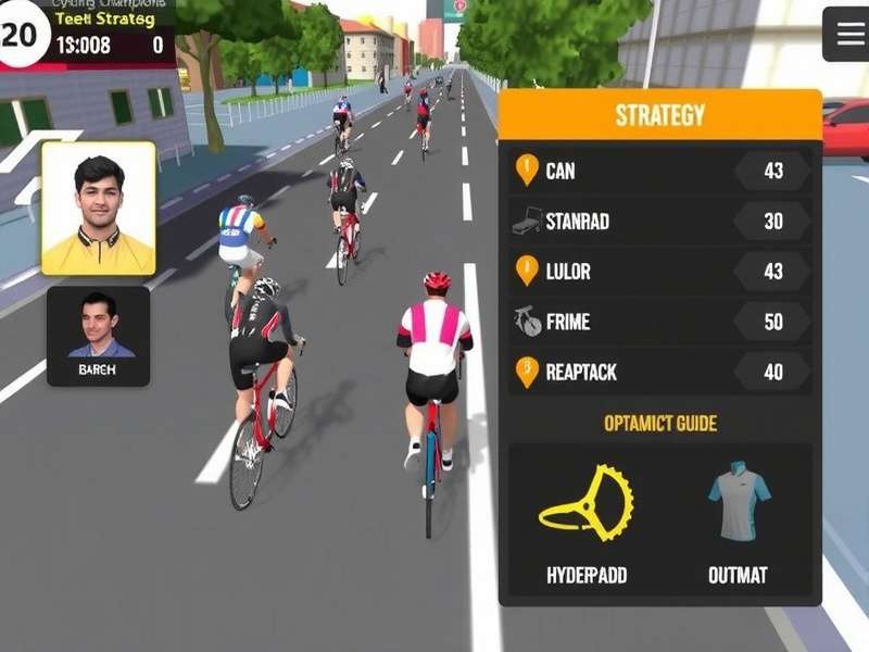 Character selection screen showing diverse cyclists in Madhapur Cycling Champions