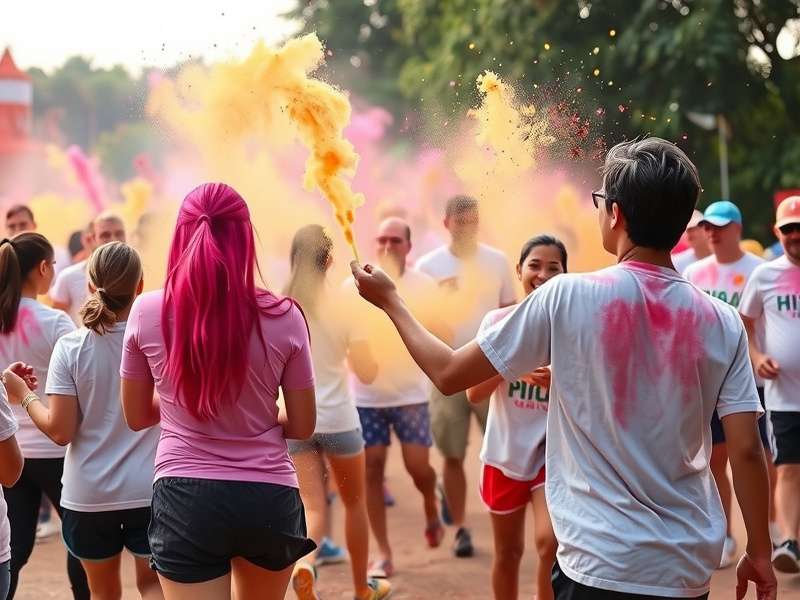 Joyful Color Run Festival Celebration Participants celebrating Joyful Color Run with colored powders