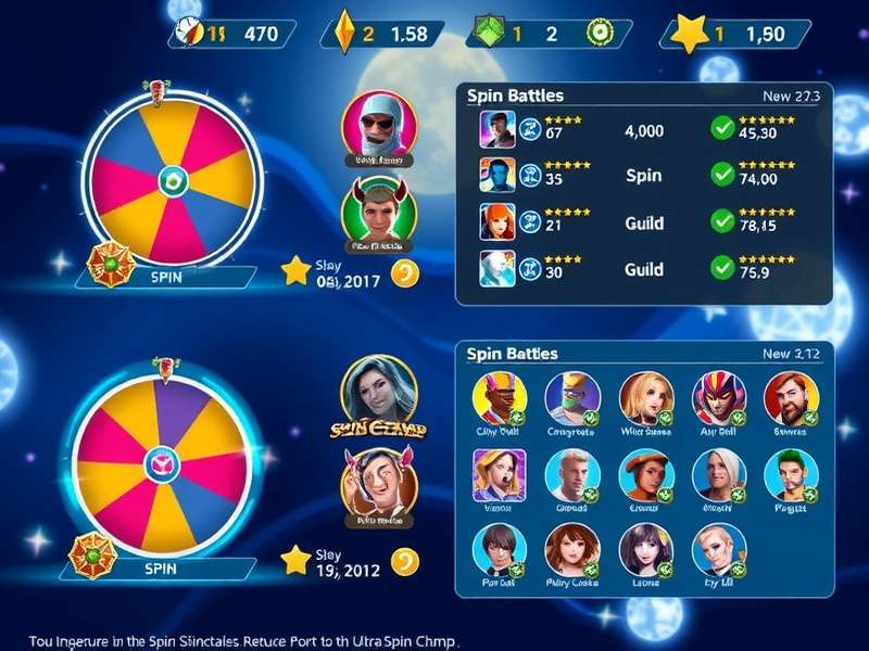 Ultra Spin Champ social features showing team battles and guild interactions