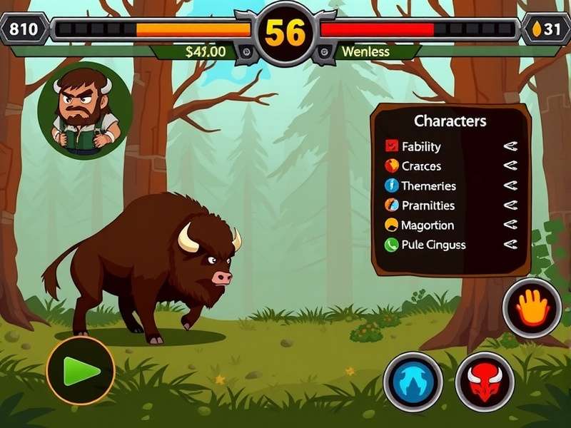 Bison Brawl Forest Fight gameplay screenshot showing forest combat