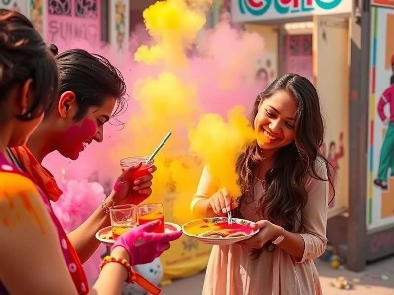People celebrating Holi festival with colors