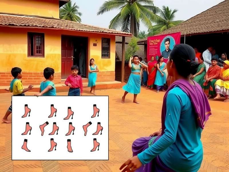 Traditional Indian village scene showing children playing games