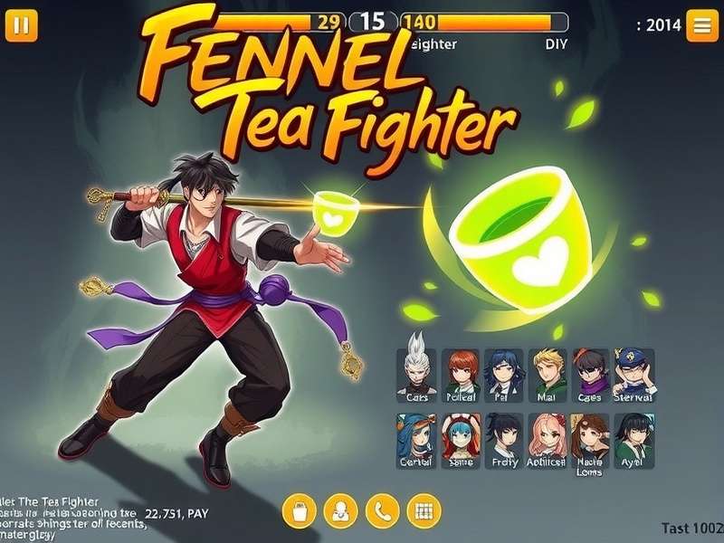 Fennel Tea Fighter game cover art showing characters in combat poses with tea elements