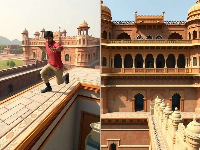 Comparison between real Agra Fort and in-game representation