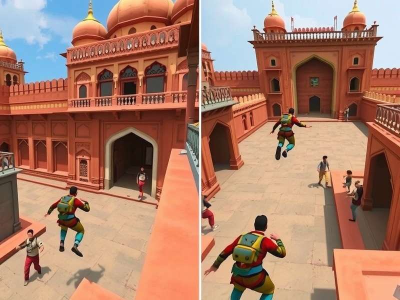 Agra Fort Hopper gameplay screenshot showing character parkouring through historical architecture