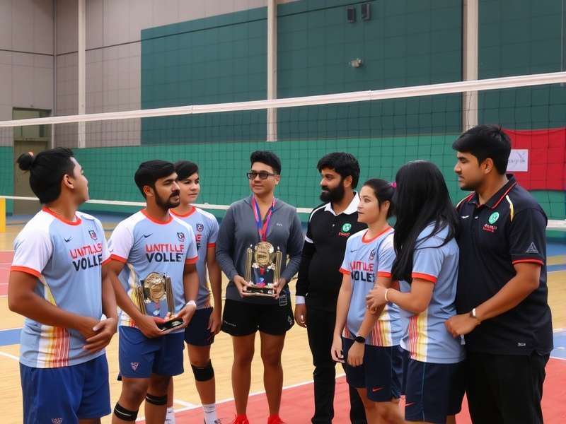 Hyderabad Volley Vanguards championship celebration with trophies
