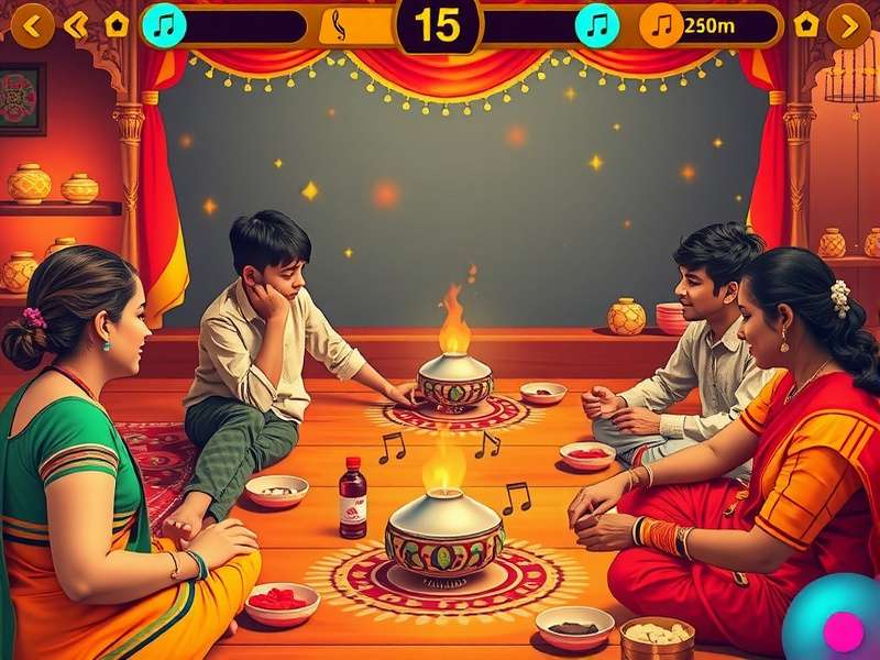 Family playing Geet Gathering together during festival