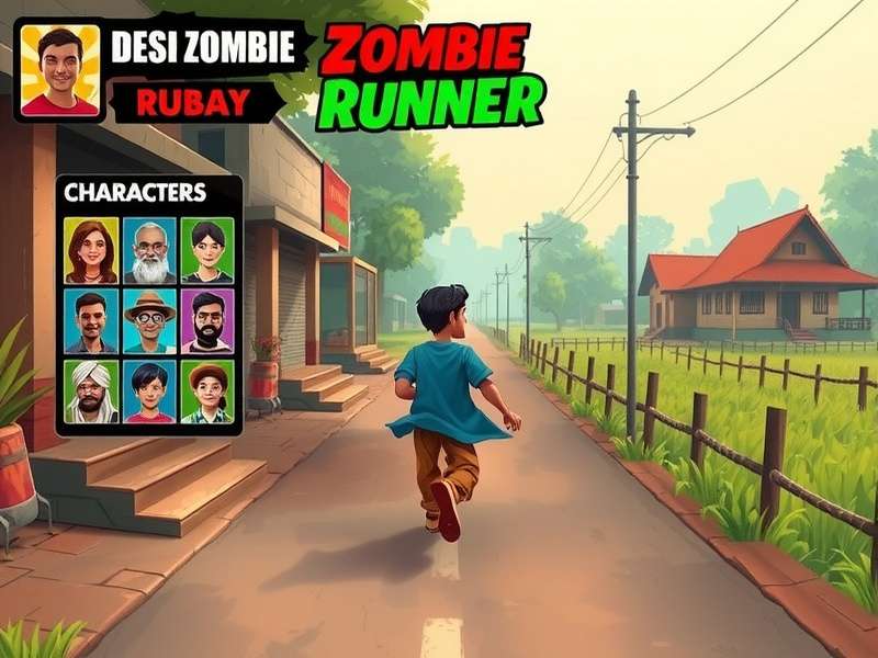 Desi Zombie Runner Rural Environment Desi Zombie Runner rural environment with farmland and traditional Indian houses
