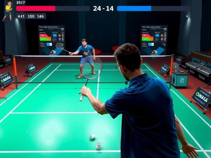Premium Badminton India gameplay screenshot showing intense badminton match