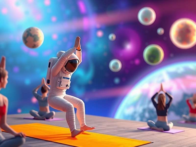 Yoga Rocket Rush cosmic environment with vibrant colors and celestial bodies