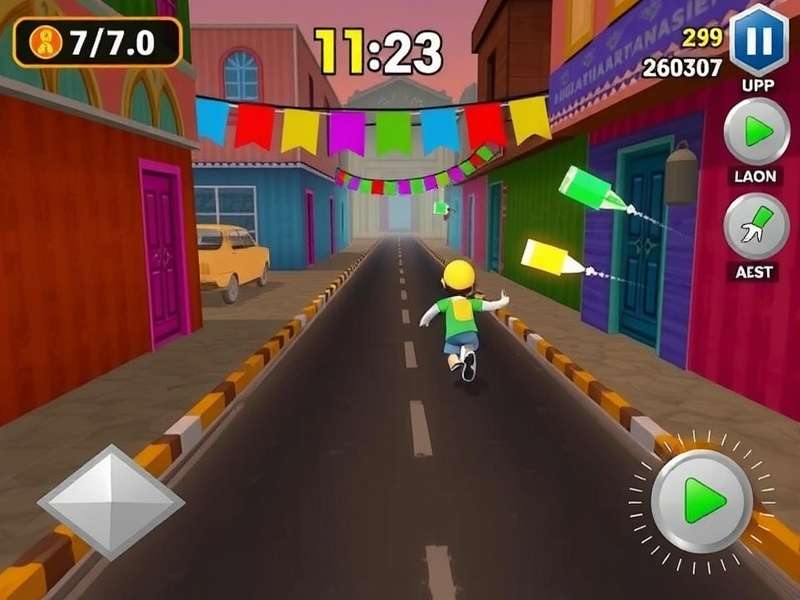 India Marathon Frenzy gameplay screenshot showing character running through colorful Indian street