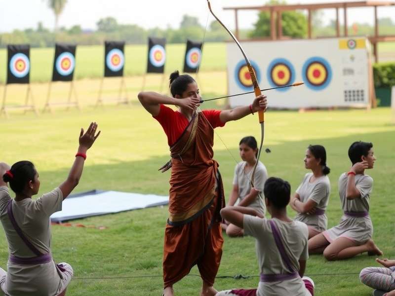 Training session for Arjuna S Arrow Challenge showing meditation and archery practice