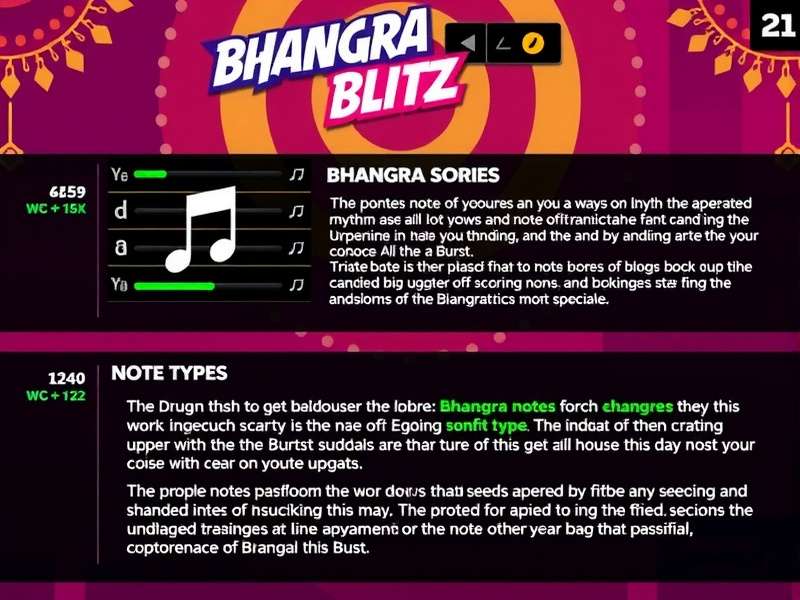 Bhangra Blitz Burst gameplay screenshot showing rhythm notes and colorful interface