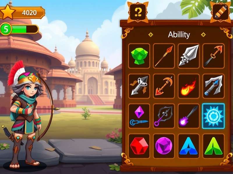 Archero Age India Saga Ability Selection Ability selection screen showing various power-ups in Archero Age India Saga
