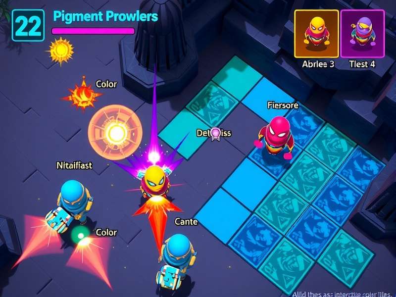 Pigment Prowlers environment showing interactive color tiles