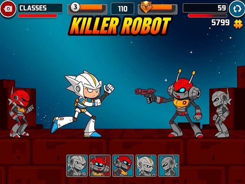 Killer Robo Chaos Intense Robot Battle Killer Robo Chaos gameplay screenshot showing robot combat