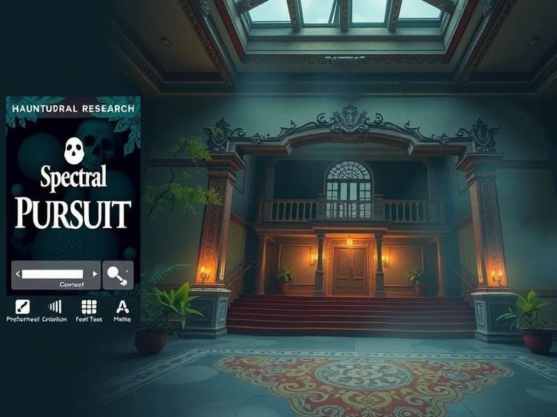 Spectral Pursuit Official Game Art Spectral Pursuit Game Cover Art showing haunted Indian mansion