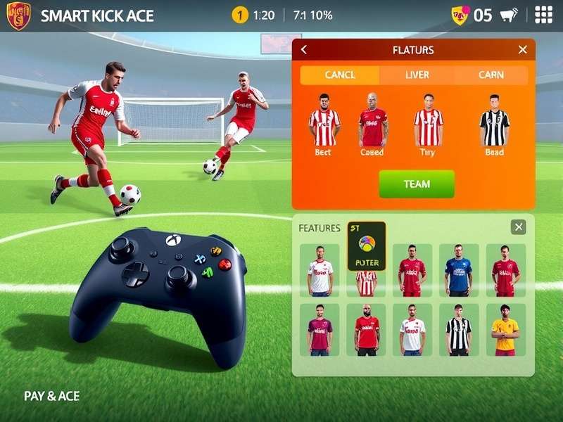 Smart Kick Ace Gameplay Interface Smart Kick Ace gameplay interface showing football field and player controls