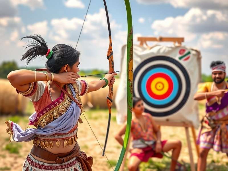 Traditional Indian archer aiming at target