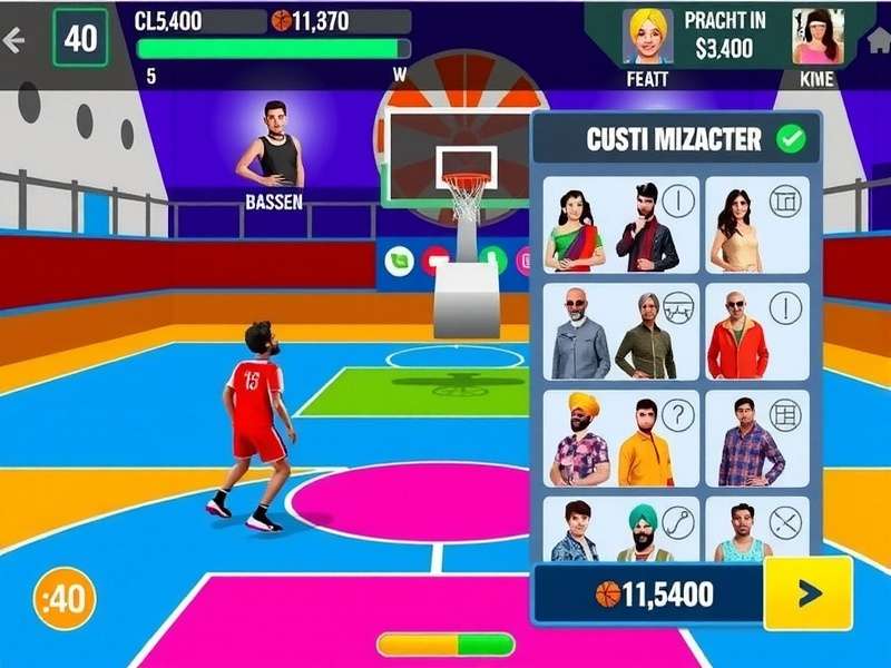 Bollywood Basket Blitz character selection screen with diverse Indian avatars