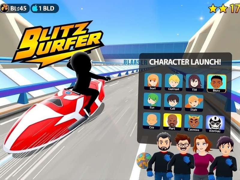 Blitz Surfer Elite gameplay screenshot showing high-speed racing action